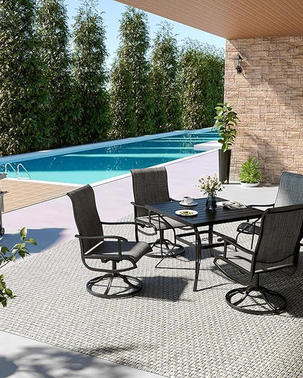 Pamapic 5 Pieces Patio Dining Set, Outdoor Dining Set All-Weather for Backyard Poolside Garden Deck, Modern Outdoor Table and Chairs Set with 4 Textilene Swivel Chairs,Gray - LeafyLoom