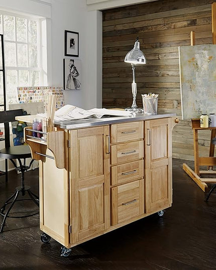 Kitchen Cart with Breakfast bar & Stainless Steel Top by Home Styles - LeafyLoom