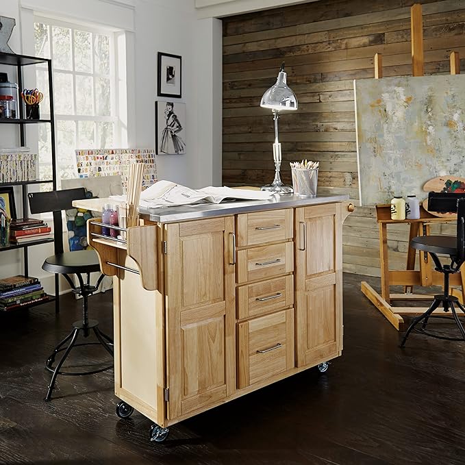Kitchen Cart with Breakfast bar & Stainless Steel Top by Home Styles - LeafyLoom