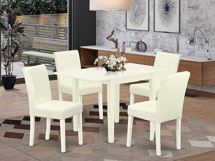 East West Furniture 1NDAB5-LWH-64 5 Piece Dinette Set for 4 Includes a Rectangle Room Table with Dropleaf and 4 White Faux Leather Parson Dining Chairs, 30x48 Inch - LeafyLoom