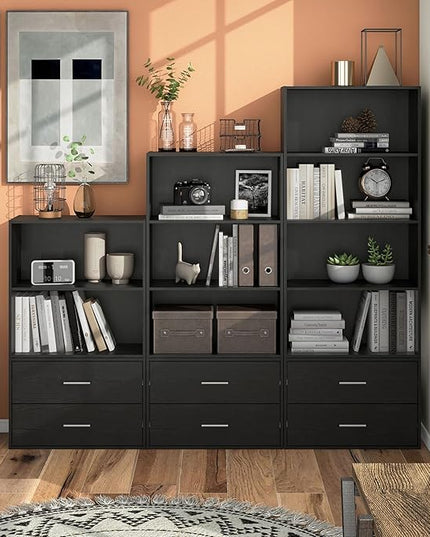 Apexa 3-Tier Cube Storage Organizer Shelves, Stackable Wood Bookcase Fits Cubby Bins for Organization, Dorm Teen Room Decor & Home Office, Black - LeafyLoom