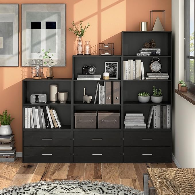 Apexa 3-Tier Cube Storage Organizer Shelves, Stackable Wood Bookcase Fits Cubby Bins for Organization, Dorm Teen Room Decor & Home Office, Black - LeafyLoom