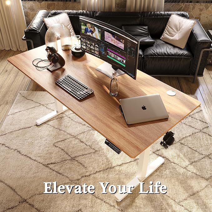 Monomi Electric Standing Desk, 63 x 28 inches Height Adjustable Desk, Ergonomic Home Office Sit Stand Up Desk with Memory Preset Controller (Natural Top/White Frame) - LeafyLoom