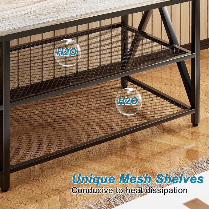 TV Stand for 60 65 Inch TV, Long 55" Entertainment Center 3-Tier TV Console Steel Frame Industrial Style TV Cabinet with Metal Frame for Living Room, Gray - LeafyLoom