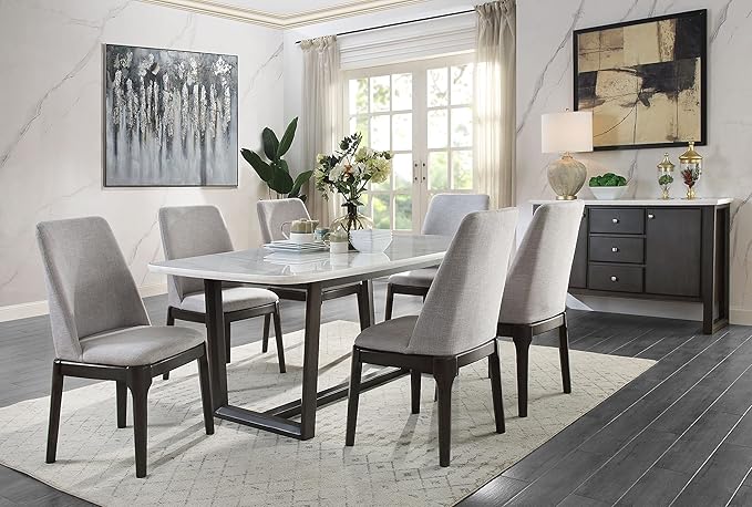 NicBex Dining Table Contemporary Kitchen Table Farmhouse Rustic Dining Table, Marble Top & Weathered Gray Finish Rectangular Dining Table, Easy Assembly, Gray - LeafyLoom