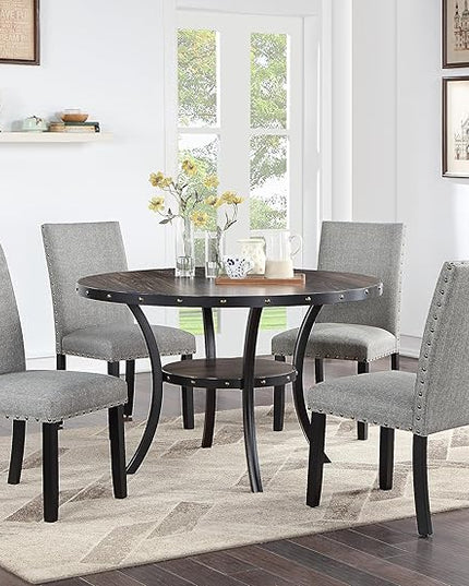 NicBex 48Inch Round Dining Table,Modern Kitchen Table with Rubber Wood MDF Tabletop and Storage Shelve for 4 to 6,Dining Room Table for Kitchen,Dining Room and Living Room,Space-Saving,Natural Wood - LeafyLoom