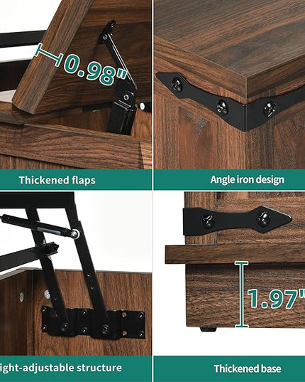 YITAHOME Farmhouse Lift Top Coffee Table, Square Wood Center Table with Large Hidden Storage Compartment for Living Room, Rustic Cocktail Table with Lift Top for Home Office,Reclaimed Barnwood - LeafyLoom