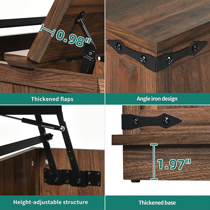 YITAHOME Farmhouse Lift Top Coffee Table, Square Wood Center Table with Large Hidden Storage Compartment for Living Room, Rustic Cocktail Table with Lift Top for Home Office,Reclaimed Barnwood - LeafyLoom