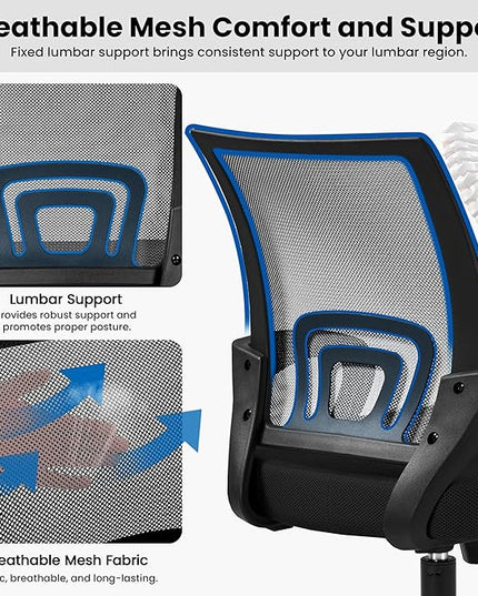 Yaheetech Office Chair Ergonomic Computer Chair Mid Back Adjustable Desk Chair with Lumbar Support Armrest, Swivel Rolling Mesh Task Gaming Chair for Home Office Work Study, Black - LeafyLoom