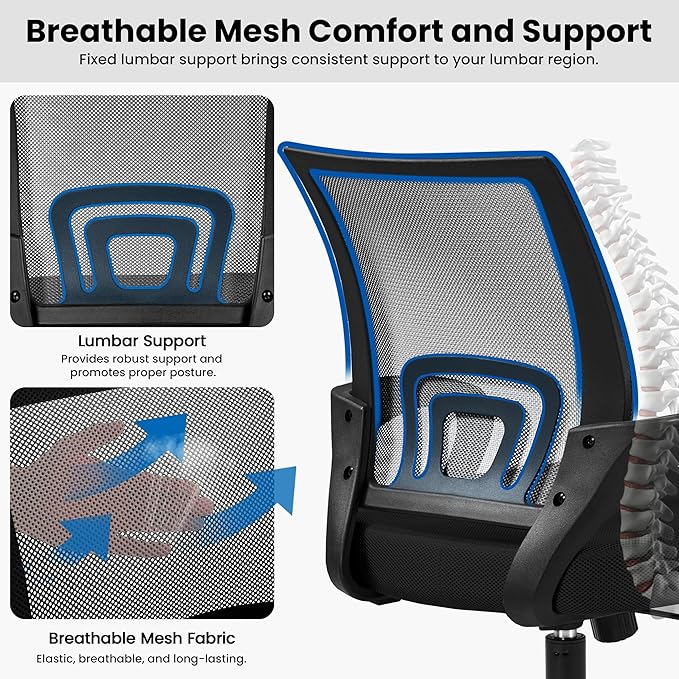 Yaheetech Office Chair Ergonomic Computer Chair Mid Back Adjustable Desk Chair with Lumbar Support Armrest, Swivel Rolling Mesh Task Gaming Chair for Home Office Work Study, Black - LeafyLoom