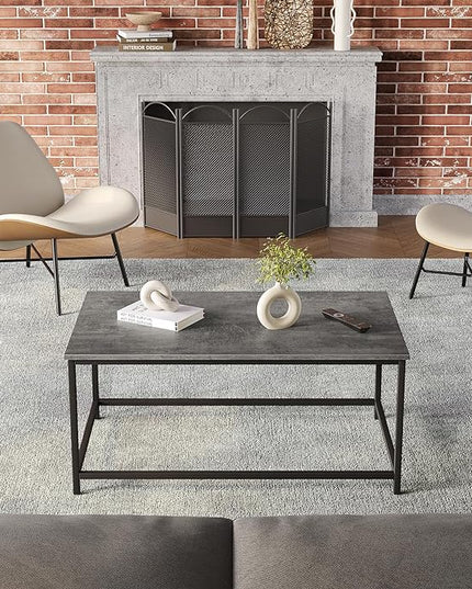 SAYGOER Coffee Table Simple Modern Coffee Tables Open Design Rectangular Minimalist Center Table for Living Room Home Office, Easy Assembly, 39.37x19.69 x17.72, Gray Black - LeafyLoom