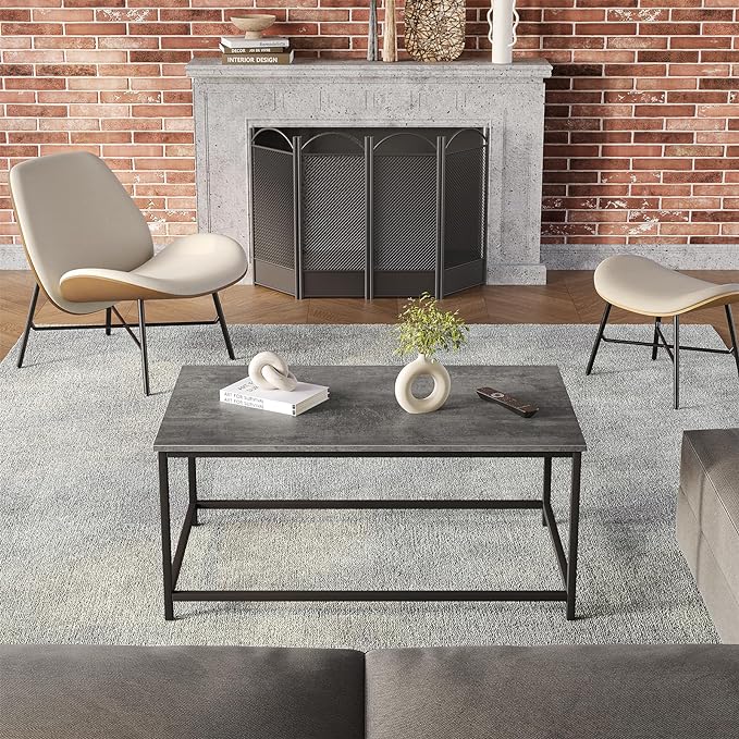 SAYGOER Coffee Table Simple Modern Coffee Tables Open Design Rectangular Minimalist Center Table for Living Room Home Office, Easy Assembly, 39.37x19.69 x17.72, Gray Black - LeafyLoom