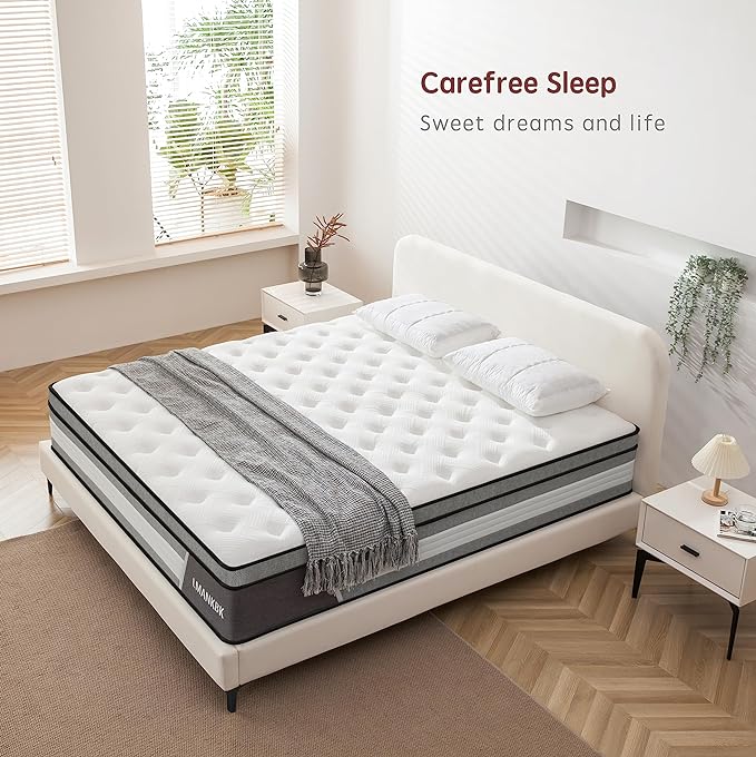 Full Mattress, 12 Inch Innerspring Hybrid Mattress in a Box with Gel Memory Foam, Individually Wrapped Encased Coil Pocket Spring Mattress, Pressure Relief, Medium Firm Support,54"*75"*12"… - LeafyLoom