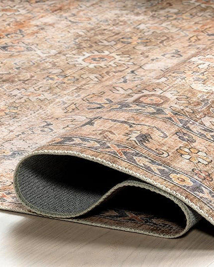 nuLOOM Gwyn Distressed Machine Washable Ultra Thin Area Rug, 5' x 8', Beige - LeafyLoom