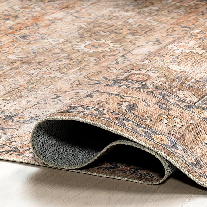 nuLOOM Gwyn Distressed Machine Washable Ultra Thin Area Rug, 5' x 8', Beige - LeafyLoom