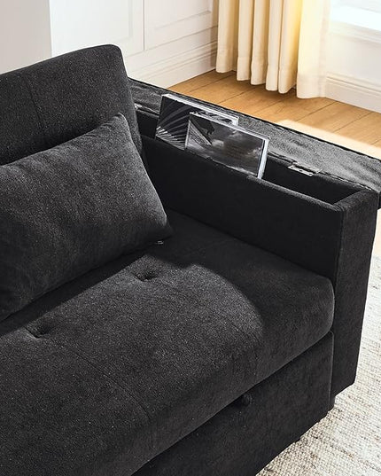 4 in 1 Multifunctional Convertible Loveseat Sleeper Sofa Bed,Soft Chenille Tufted Love Seats Sofabed W/Pull Out Sleep Couch,Armrests Storage,Cupholders,USB Ports,Pillows and Side Pockets - LeafyLoom