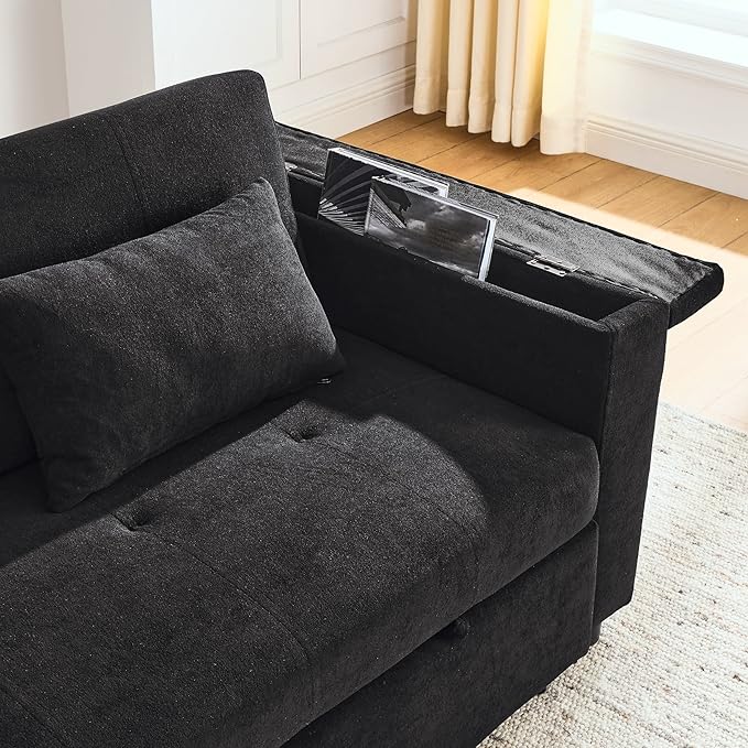 4 in 1 Multifunctional Convertible Loveseat Sleeper Sofa Bed,Soft Chenille Tufted Love Seats Sofabed W/Pull Out Sleep Couch,Armrests Storage,Cupholders,USB Ports,Pillows and Side Pockets - LeafyLoom