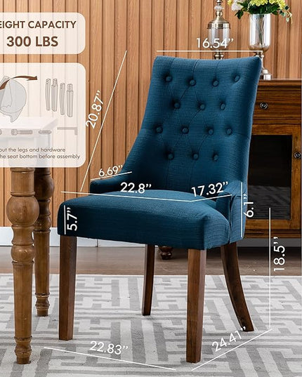 COLAMY Wingback Upholstered Dining Chairs Set of 2, Fabric Side Dining Room Chairs with Tufted Button, Living Room Chairs for Home Kitchen- Dark Blue - LeafyLoom