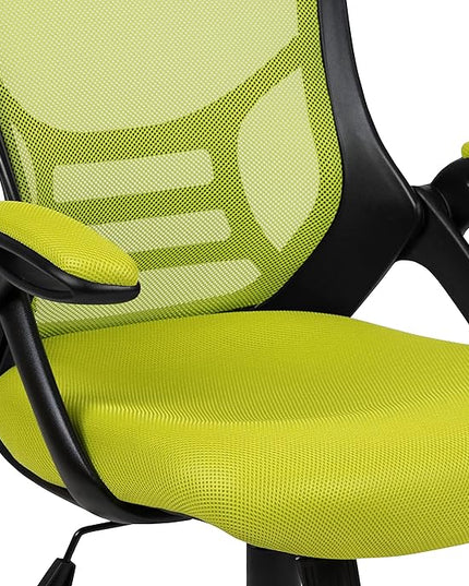 Flash Furniture Porter Mesh High Back Ergonomic Swivel Office Chair with Lumbar Support, Flip-Up Arms, Tilt Lock/Tilt Tension, Height Adjustable, Black/Green Frame - LeafyLoom