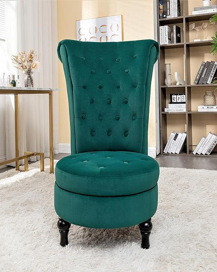 Royal High-Back Velvet Accent Chair for Vanity with Storage and Luxurious Upholstery, Retro Design and Versatile Usage for Living Room, Bedroom, Lounge and Office, Green - LeafyLoom