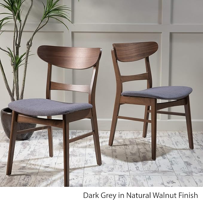 Christopher Knight Home Idalia Dining Chairs, 2-Pcs Set, Dark Grey / Walnut Finish - LeafyLoom