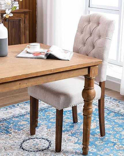 Stylish Upholstered Nailhead Trim and Sturdy Solid Wood Legs Parson Dining Chair, Set of 6, Beige - LeafyLoom