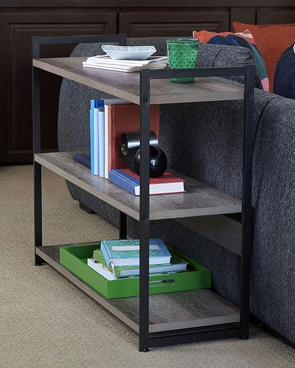 Household Essentials Ashwood 3 Tier Storage Shelf with Metal, Grey Shelves – Black Frame - LeafyLoom