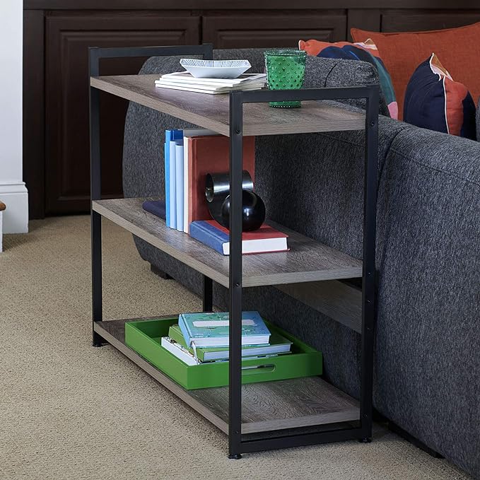 Household Essentials Ashwood 3 Tier Storage Shelf with Metal, Grey Shelves – Black Frame - LeafyLoom