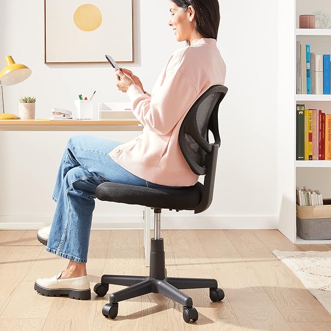 Amazon Basics Office Computer Task Desk Chair, Low-Back, Pneumatic Seat, Breathable Mesh, Adjustable, Swivel, BIFMA Certified, 21.25"D x 22.5"W x 38"H, 270 Pound Capacity, Black Nylon - LeafyLoom