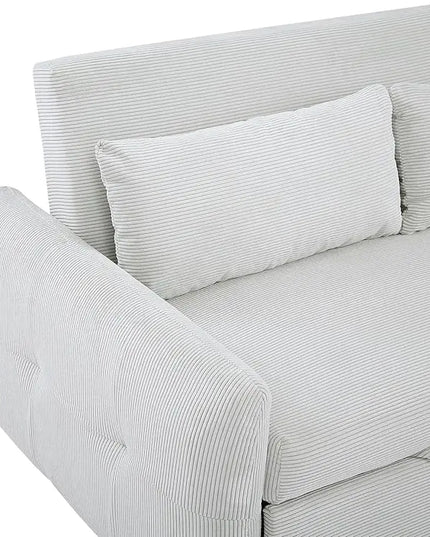 3-in-1 Corduroy Upholstered Futon Loveseat Sofa w/Pull Out Bed and USB Ports, 57.48" Pullout Couch Chaise Lounge with Adjustable Backrest and Throw Pillows for Living Room Small Space - LeafyLoom