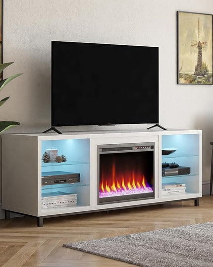 Ameriwood Home Lumina Fireplace TV Stand, Deluxe 70", White - LeafyLoom