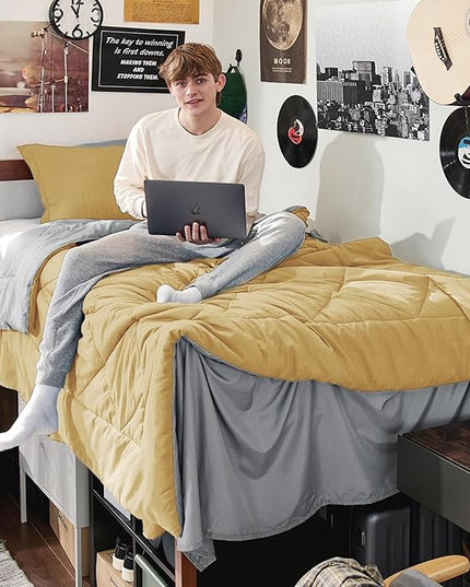Bedsure Yellow Twin XL Comforter Set - 5 Pieces Reversible Twin XL Bed in a Bag Twin XL Bed Set with Comforters, Sheets, Pillowcase & Sham, Twin XL Bedding Sets - LeafyLoom