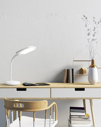 Newhouse Lighting White Plastic Flexible Full Spectrum Touch Sensor Switch Dimmable Energy-Efficient LED Desk or Table Lamp in 5000K Daylight Color Temperature - LeafyLoom