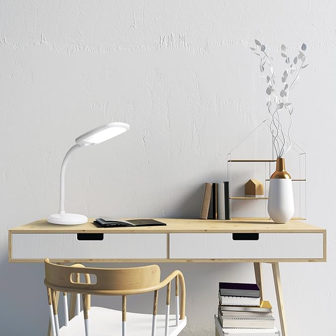 Newhouse Lighting White Plastic Flexible Full Spectrum Touch Sensor Switch Dimmable Energy-Efficient LED Desk or Table Lamp in 5000K Daylight Color Temperature - LeafyLoom