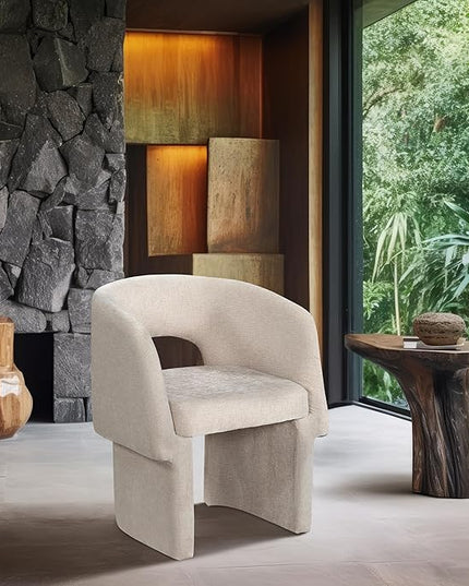 Meridian Furniture Emmet Collection Modern | Contemporary Dining Accent Chair with Rich Fabric, Steel Inner Frame, 26" W x 23.5" D x 30" H, Beige - LeafyLoom