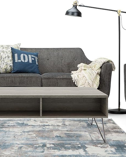 SIMPLIHOME Hunter SOLID MANGO WOOD and Metal 48 Inch Wide Rectangle Industrial Lift Top Coffee Table in Grey, For the Living Room and Family Room - LeafyLoom