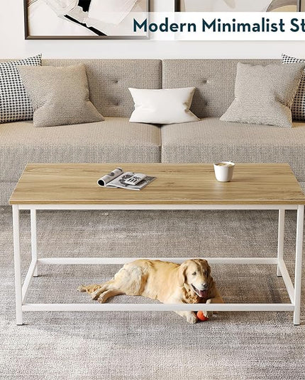 SAYGOER Coffee Table Simple Modern Coffee Tables Open Design Rectangular Minimalist Center Table for Living Room Home Office, Easy Assembly, 39.37 x 19.69 x 17.72, OAK White - LeafyLoom