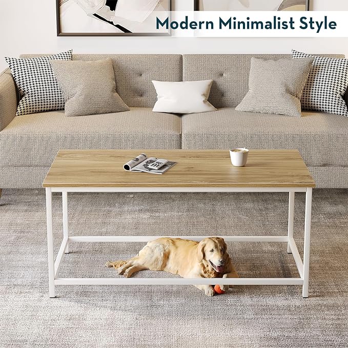 SAYGOER Coffee Table Simple Modern Coffee Tables Open Design Rectangular Minimalist Center Table for Living Room Home Office, Easy Assembly, 39.37 x 19.69 x 17.72, OAK White - LeafyLoom