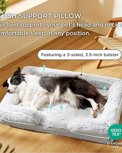 Bedsure Orthopedic Dog Bed for Large Dogs - Big Washable Calming Dog Sofa Beds Large, Supportive Foam Pet Couch Bed with Removable Washable Cover, Waterproof Lining and Nonskid Bottom, Misty Grey BEDSURE