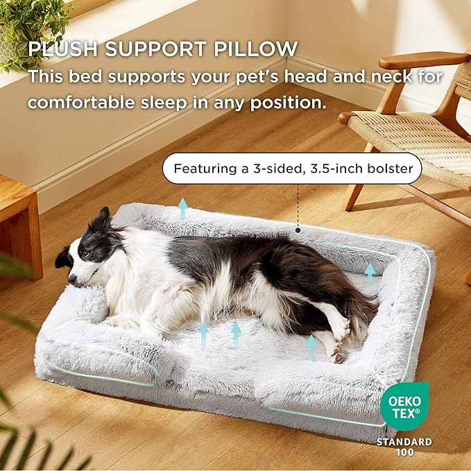 Bedsure Orthopedic Dog Bed for Large Dogs - Big Washable Calming Dog Sofa Beds Large, Supportive Foam Pet Couch Bed with Removable Washable Cover, Waterproof Lining and Nonskid Bottom, Misty Grey BEDSURE
