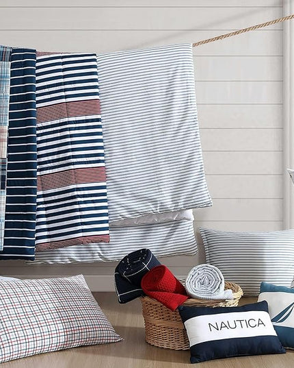 Nautica - Comforter Set, Soft Reversible Bedding with Matching Shams, Striped Home Decor (Kennedy Stripe Navy Blue, Full/Queen) - LeafyLoom