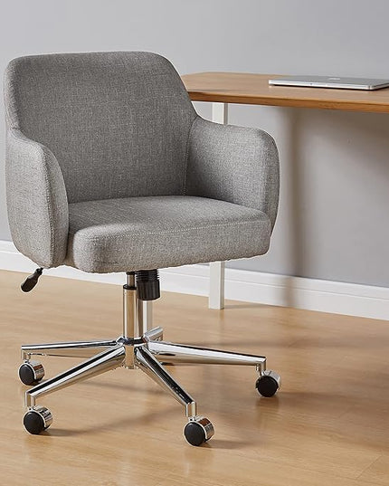 Amazon Basics Upholstered Home Office 360 Degree Swivel Rolling Desk Chair with Arms and Adjustable-Height - Light Gray, 25"D x 23.25"W x 36.25"H - LeafyLoom