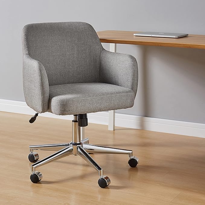 Amazon Basics Upholstered Home Office 360 Degree Swivel Rolling Desk Chair with Arms and Adjustable-Height - Light Gray, 25"D x 23.25"W x 36.25"H - LeafyLoom