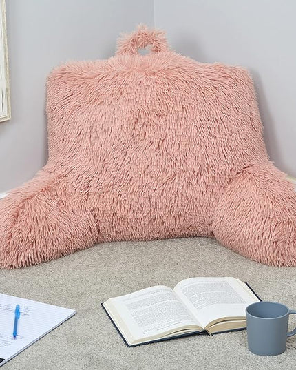 Klear Vu Shaggy Reading Pillow Back Rest Body Pillow for Adults and Kids, Lumbar and Arm Support on Bed, Chair, Couch, Sofa and Floor, 30" x 21", One Size, Apricot Sherbert - LeafyLoom