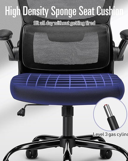 Office Chair, Ergonomic Office Chair Desk Chair with Headrest, High Back Mesh Computer Chairs for Home Office with Adjustable Back Support, 350lbs Comfortable Black Office Chair, Tilt Lock - LeafyLoom