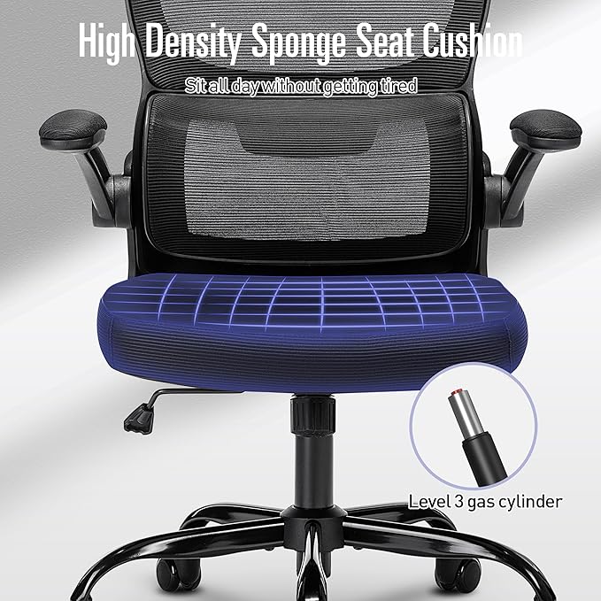 Office Chair, Ergonomic Office Chair Desk Chair with Headrest, High Back Mesh Computer Chairs for Home Office with Adjustable Back Support, 350lbs Comfortable Black Office Chair, Tilt Lock - LeafyLoom