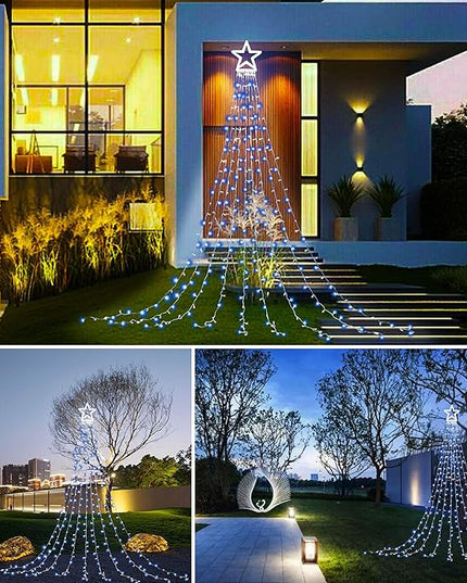 PUHONG Christmas Decoration Outdoor Star String Lights,16.4Ft Christmas Tree Toppers Lights 320 LED 8 Memory Modes with 14" Lighted Star for Halloween Christmas New Year Holiday Birthday(White) PUHONG
