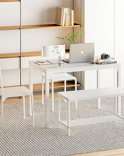sogesfurniture Modern 4-Piece Kitchen Dining Table Set with 1 Bench and 2 Chairs, Kitchen Bench Table Set for 4, Wooden Kitchen Table and Chairs for Limited Space,White - LeafyLoom