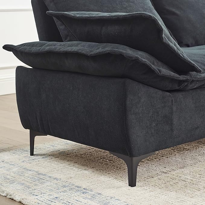 Modern Sleeper Sailboat Sofa Couch Dutch Velvet 3-Seater Cloud Sofa&Couch with Two Pillows for Apartments Office Studio Small Spaces Living Rooms, 88.5", Black-005 - LeafyLoom