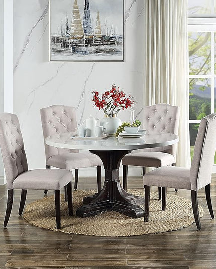 NicBex Dining Table Contemporary Kitchen Table Farmhouse Rustic Dining Table, White Marble & Weathered Espresso Round Dining Table, Easy Assembly, Espresso - LeafyLoom